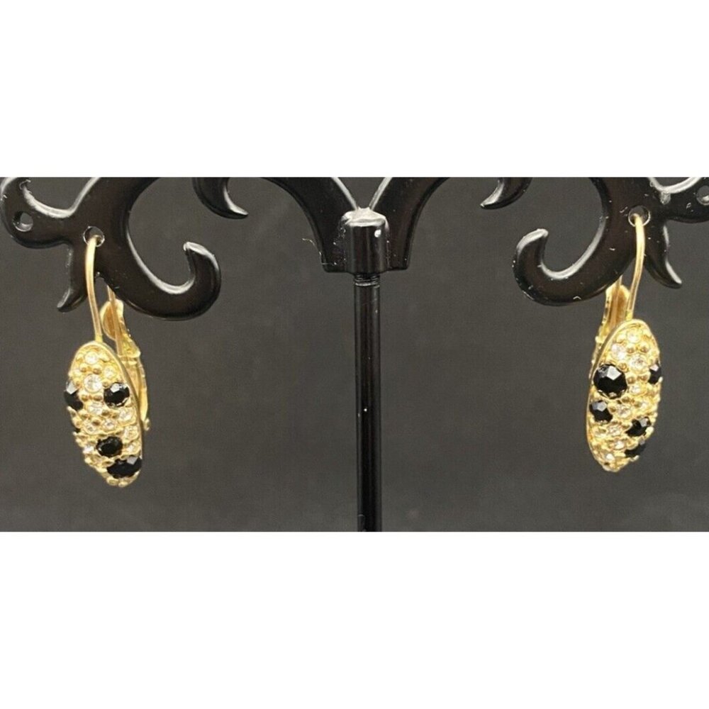 Vintage Swarovski for Avon Earrings Black Crystal Pave Gold Plated Drop Pierced - Picture 3 of 10